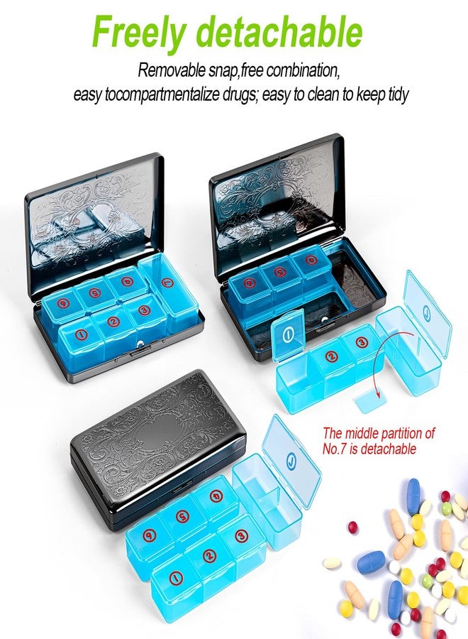 EYIDADAE Pill Organizer with 3 Compartments 7 Day Metal Pill Box for Fish Oil/Food Supplements Travel Pill Box. (Rectangle-Black, Large Rectangle) - Image 5